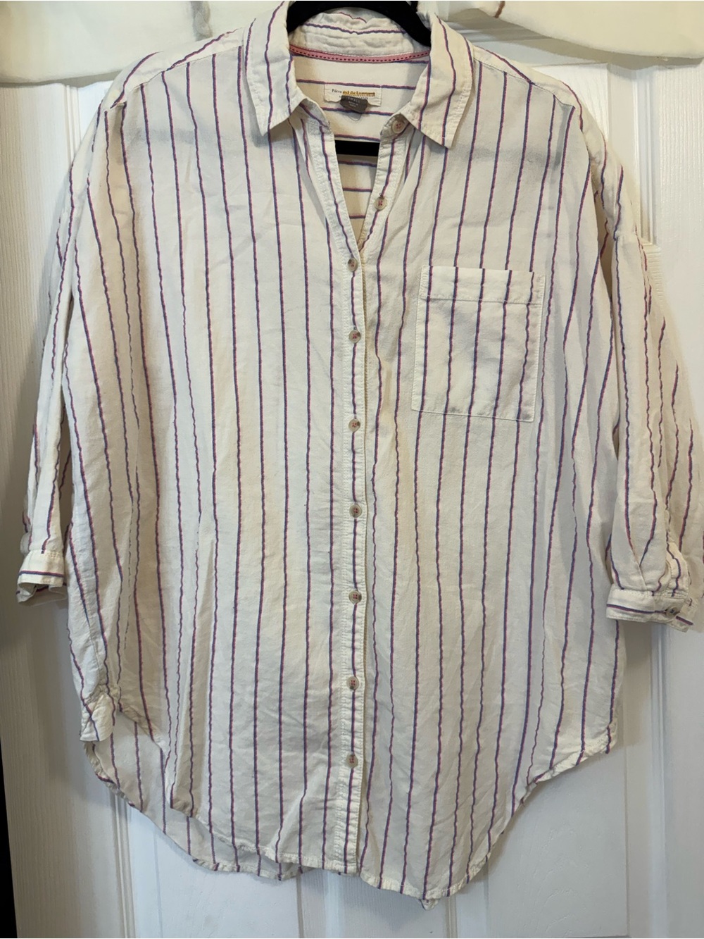 Pilcro by Anthropologie Cream Shirt with Pink/Blue Stripes-Women’s Sz S